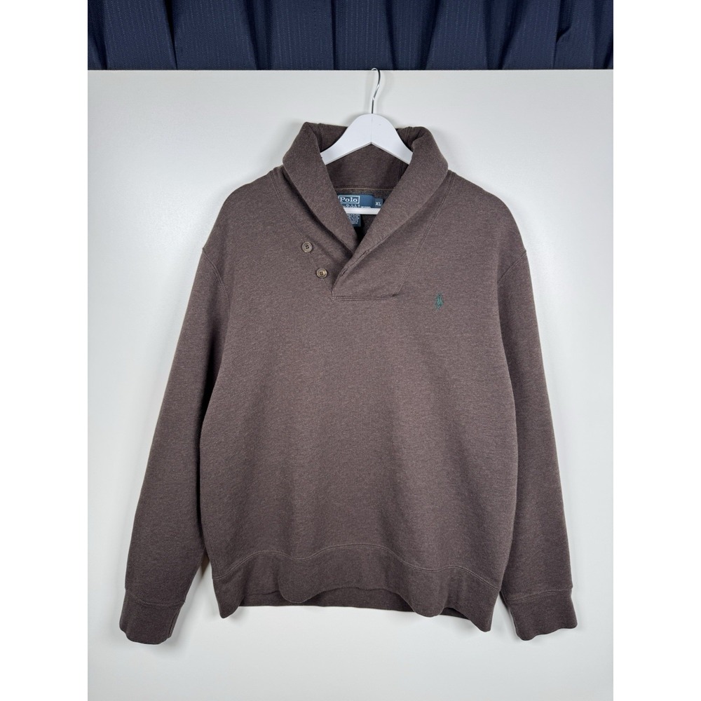 Vintage RALPH LAUREN Shawl Collar Pullover Sweater Elbow Patches Brown - XL